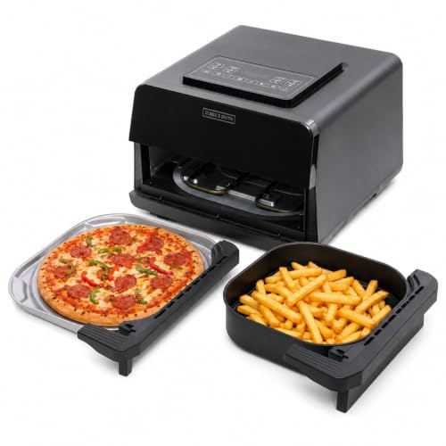 Olsen & Smith Pizza Air Fryer 2400W with 12in Pizza Stone – Stone-Baked Crispy Base Pizza Oven & 6L Multi-Function Air Fryer, Presets for Fries, Steak, Fish & Baking, Removable Crisping Plate, Black
