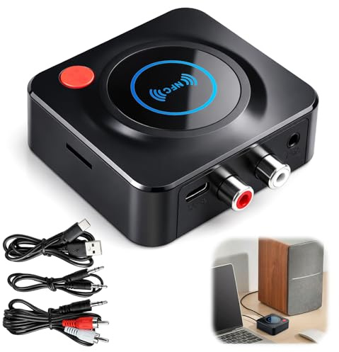 DUSEKI Receptor Bluetooth 5.4 HiFi Audio Adaptador Bluetooth de Baja Latencia con NFC/3.5mm AUX/RCA/TF Ranura Conexión Dual para Estéreo, Altavoces y Amplificadores, Música Inalámbrica