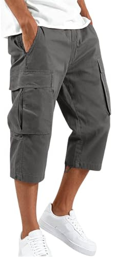 Shorts Cargo Homme Bermuda Été 3/4 Pantalon Coton Sport Elastique Pantacourt Uni Short De Travail Loisirs Voyage Shorts De Sport Randonnée Casual Quotidien