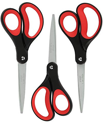 LIVINGO Lot de 3 ciseaux de bureau 20,3 cm en titane avec revêtement en oxyde de zirconium, professionnel en acier inoxydable confortable et ergonomique, tout usage (rouge/noir)