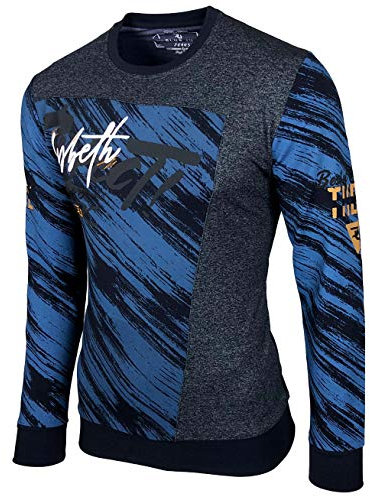 Baxboy Herren Pullover Hoodie Sweatjacke Longsleeve Sweatshirt Jacke Langarm Kapuzenpullover Hoody Sweater 2628, Farbe:Blau, Größe:2XL