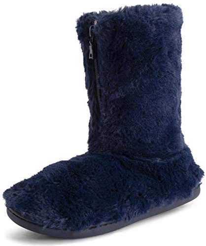 Polar Womens Memory Foam Zipper Faux Fur Covered Rubber Sole Indoor Outdoor Cosy Luxury Boot Slippers - Navy - UK6/EU39 - YC0721