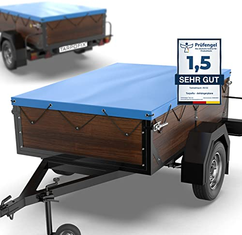 Tarpofix® Anhänger Plane 150x105 cm inkl. Planenseil | Anhängerplane Flachplane aus PVC PLANENMATERIAL | Verstärkte HP DDR Hänger Abdeckplane für Diverse PKW Autoanhänger | Abdeckung Blau