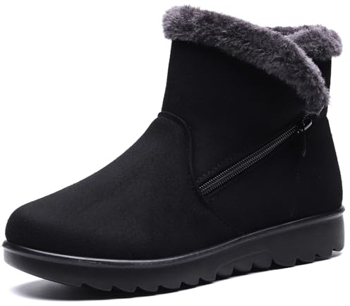Vunavueya Chaussures Bottes D'Hiver en Cuir Femmes Courte Bottines Mode de Neige avec Doublure Chaud Fourrure 35-41.5