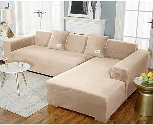 uyeoco Samt Sofabezug L-Form Couchbezug Weich 1 Stück Elastische Lounge-Sessel Sofahusse waschbare Katzen Hunden Möbelschutz (Color : E, Size : 235-300cm)
