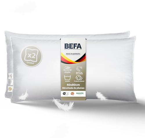 BEFA NATUR Federkissen 40x80 cm (2 Stück) | Kopfkissen Set 100% Federn | 750g Füllgewicht/Stück | Allergiker geeignet (NOMITE) | Tierwohl Zertifiziert (DOWNPASS) | Oeko-TEX Klasse 1 | Made in Germany