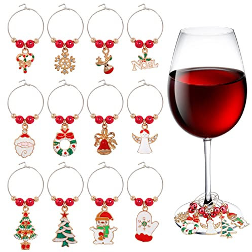 PHOGARY 12 Pezzi Charms Bicchiere di Vino Segnabicchieri Natalizi, Bicchieri Natale, Segna Bicchieri Calici per Feste Party Bar Decorazione Della Tavola