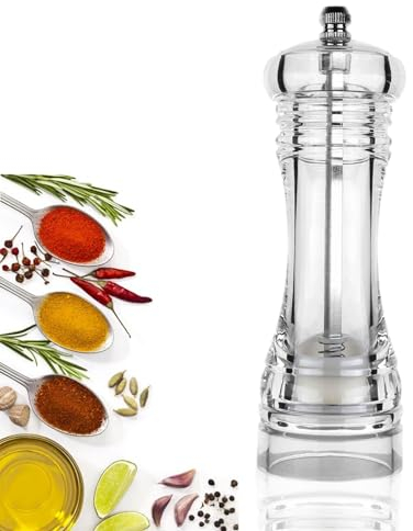 Macina Sale e Pepe, Macinapepe Trasparente con Ceramica Regolabile, Macina Sale e Pepe in Acrilico, per Sale Marino, Finocchi, Spezie, Erba