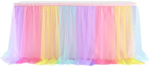 Highdi Tüll Tischrock, Selbermachen Candy Lang Tisch Tischdecke Kuchen Tischdekorationen für Geburtstag Mädchen Dekoration, Baby Party,Candy Party,Candy Bar,Hochzeit (6FT,J)