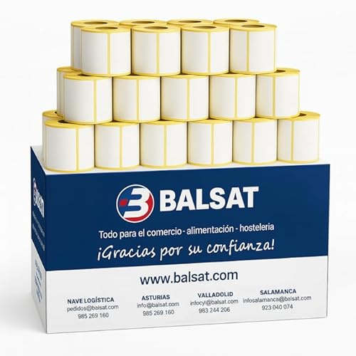 BALSAT Rollo de etiquetas termica adhesiva para balanzas, etiquetadoras zebra, etiquetas termicas, impresion termica profesional, 650 etiquetas/rollo - Caja 24 Rollos (57x45)