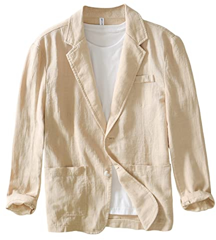 Icegrey Sakko Herren Baumwoll Leinen Regular Fit Schalkragen Anzugjacke 2 Knopf Jacke für Hochzeit Freizeit, Khaki, XXL