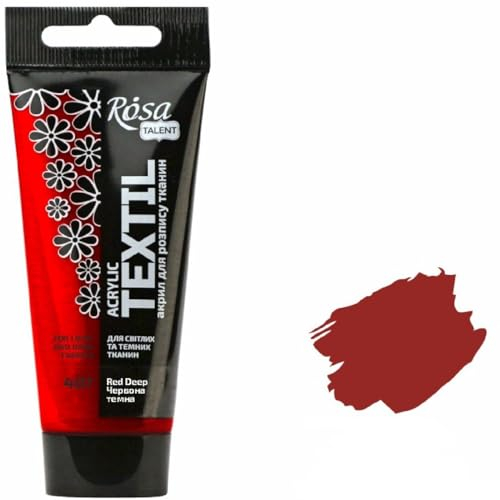 Krevo Art Stoffmalfarben Stofffarben Waschfest Textilfarbe dunkelrot Acrylfarbe Wasserbasis | 60ml Tube | Textilfarbe waschmaschinenfest zum Fixieren | Deckend für helle und dunkle Stoffe