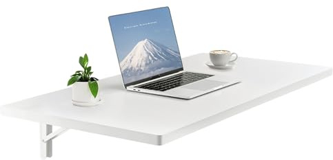 VEVOR Wall Mounted Folding Table, 39.4 x 19.7 inches Wall Mount Table, Floating Desk with Iron Bracket, Fold Down Desk for Small Spaces, Home Office, Dining, Laundry Room, Kitchen, Bar, White