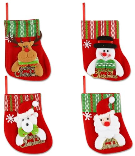 Thyonta 4-Pack Christmas Decorative Stockings Adorable Pattern Gift Small Size Socks Christmas Decorations for Hanging on Tree Cute Design for Packaging Gifts