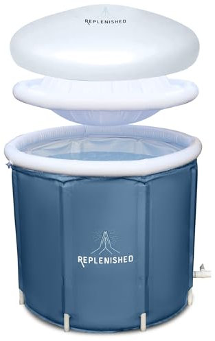 Replenished Portable Ice Bath Grey with Dome Lid,Ice Bath Tub for Cold Water Therapy, and Athletes, 370 Litre Cold Plunge Tub with Thermo Lid, Protective Cover and Thermometer
