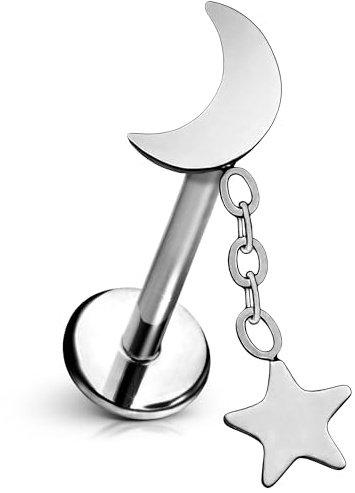 Cords Club Hang the Moon Flat Back Stud – ASTM-F136 Implant Grade Titanium - Push Pin Design for Sensitive Ears – Available in 18K PVD Gold Plated & Titanium Silver (Single Earring)