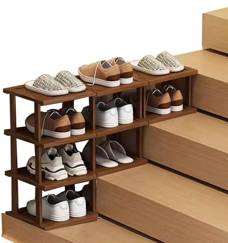 Schuhregal Schmal aus Bambus, Treppenschuhregal DIY-Kombination Schuhablage Offener Schuhschrank für Schuhe und Stiefel Schuhaufbewahrung, für Eingangsbereich Flur Ankleidezimmer(Size:4 +3+2Tier)