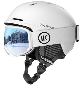 InnerKing Set di casco da snowboard con occhiali da sci, protezione leggera, casco sportivo da neve e occhiali, per uomini e donne, adulti, bianco, L