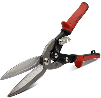 HOUSERAN 30cm Profi Metallschere Blechschere Gerader Schnitt, Schwere CR-MO Schere mit Doppelhebel, Skalenmarkierung & Sicherheitsverriegelung, Drahtschere für Metall