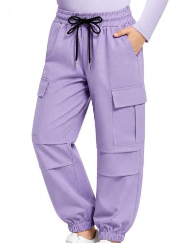 JiAmy Pantaloni cargo da ragazza, in cotone elastico in vita, casual, larghi, pantaloni da paracadute, Y2k, multi tasche, per danza, jogging, per 5-14 anni