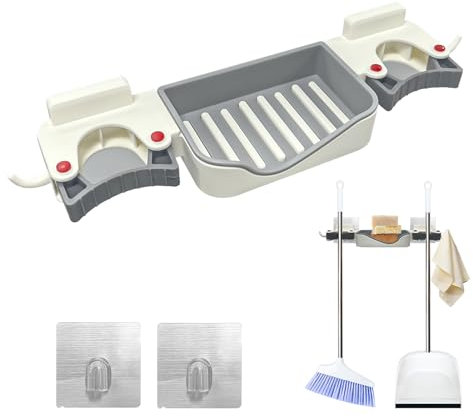duozoanz Besenhalterung Wand, Besenhalter Saugnapf Mop Halter mit 2 Haken, Besenhalterung Wand Selbstklebend, Broom Mops Holder für Küche, Garage und Garten, weiß Mehrzweckhaken