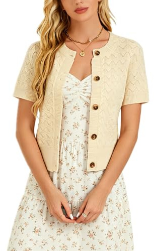 Boléro Femme Cardigan Court Gilet Veste Tricot Bouton Manches Longues Évidée Robe T Shirt Bretelle Chic Rétro Elégante Soirée Fête Décontracté