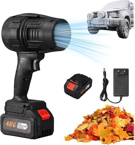Qvhgnxcm Saker Portable Dust Cleaner Cordless Leaf Blower Handheld Jet Dry Blower Fan Cleaner 180000 RPM with 2 Batteries for Patio Cleaning, Blowing Leaves, Drying, Camping (1, Black)