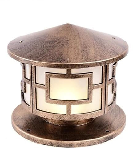Illuminazione for recinzione da terrazza retrò, lampada a colonna rotonda moderna, luci da esterno for pali da giardino, patio, cortile, decorazione for portico anteriore(Brass,Width:15.7inch/40cm)
