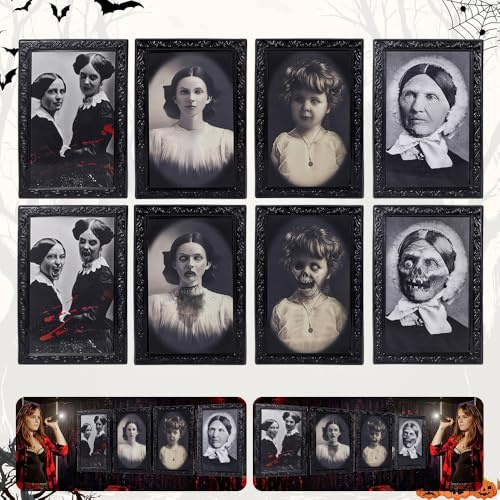4 Pièces Tableau Halloween 3D,Cadre Photo Halloween-Mobilité Visuelle-Déco Halloween Intérieur 30x25CM,Décoration Halloween,Decoration Horreur Pour les Murs Intérieurs et les Plateaux de Table