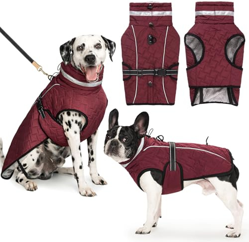 Cyponpy Hundejacke Winter Mantel Hund Wasserdicht Regen Hundemantel Warm Reflektierend Wintermantel Hund Fleece Hundemantel mit Geschirr Winter Hundejacke Wasserdicht Kleine Mittelgross Große Hunde