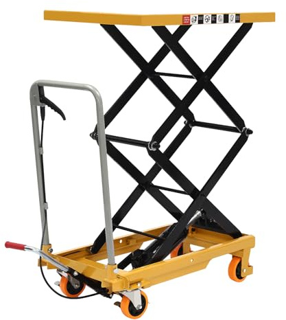 Hydraulic Lift Table Cart, 770lbs Capacity 51in Lift Height Hydraulic Scissor Cart, Manual Double Scissor Lift Table Mobile Lifting Platform w/ 4 Wheels for Material Handling & Transportation (Yellow)