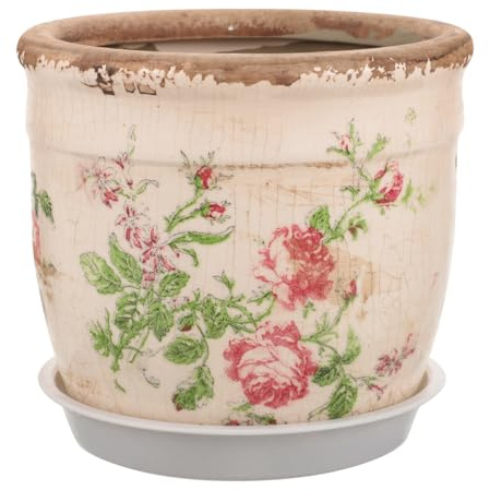 Amosfun Vintage Rose Ceramic Planter 6 Pink with Drainage – Distressed French Retro Indoor Pot for Succulents & Cacti, Shelf & Office