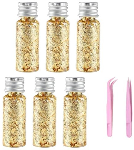 VYNZOR 6 Bottiglie di schegge di foglia d'oro, schegge di foglia d'oro, foglia d'oro, schegge di foglia d'oro, decorazione di d'oro, carta stagnola decorativa multifunzionale(Oro)