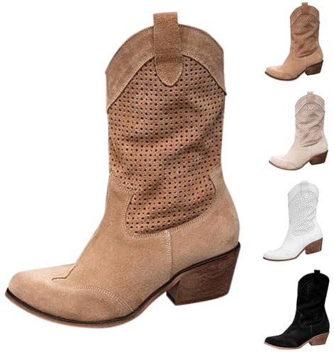 Cowboy stövlar för kvinnor damer cowgirl cowgirl cowboy stövlar bred vad extra bred cowgirl stövel block häl syntetiskt läder ridstövel block klack PU-läder mitt vid vad landsbygd ridning västerländsk