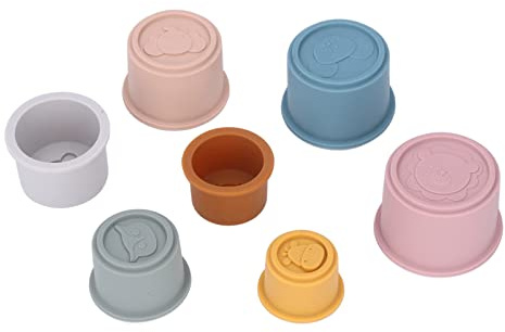 SPYMINNPOO Gobelets Empilables Colorés pour Bébés - 7 Pièces de Gobelets Empilables en Silicone pour Animaux - Développe Les Compétences Cérébrales et Corporelles Idéal pour à L'heure du Bain