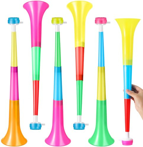 Libima 6 Pcs Vuvuzela Stadium Horn Bulk Noise makers Blow Horn 21 Inch Collapsible Plastic Trumpet Noisemaker Toys for Sporting Events Football Games Sports Party Supplies (Multicolor)