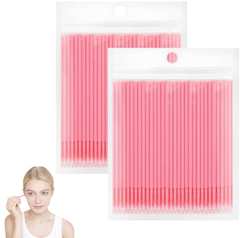 BUTBU 200 st Mikroapplikator, Engångsmikroborstar, Mjuk mikroporig borste, Precisionsborste för ögonmakeup och mascara för ögonfransar, Eyelinerrengöring, Nagelkonst (Rosa)