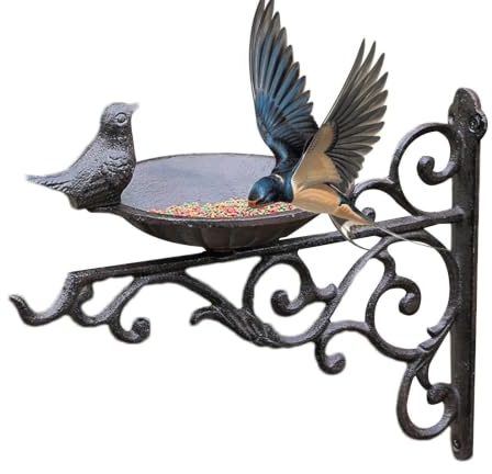 Mangeoire à oiseaux en métal | Bol de nourriture mural vintage – Support de balcon pour oiseaux, mangeoire de bain, pour lanterne, jardin, , patio, ferme, , porche