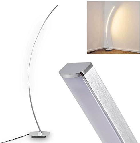 Lampada da terra a LED Antares, in metallo cromato, design ad arco, 15 Watt, 820 lumen, colore luce 3000 Kelvin (bianco caldo), per soggiorno, camera da letto, ufficio, corridoio, sala da pranzo