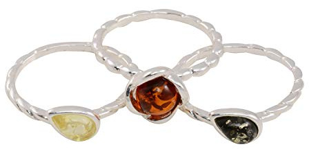 HolidayGiftShops Set of Three Sterling Silver and Baltic Multicolored Amber Adult Rings- Size 7