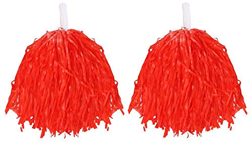 Cheerleader Pompoms Fancy Dress Costume Accessory Lightweight Pom Poms With Grip Handles for Kids & Adults. Colour: Red
