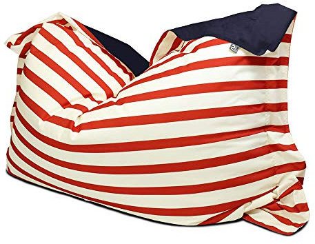 rucomfy Beanbags Indoor Outdoor Nautical Stripe Giant Squashy Squarbie Adult Bean Bag. Use as Cushion, Chair or Lounger. Water Resistant 170 x 130cm (Red)