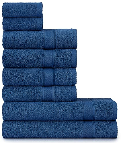 nottoc Handtücher Set Blau dunkleblau 8-TLG / 2 Badetücher 70x140 + 4 Handtücher 50x90 + 2 Gästehandtücher 30x50 - Handtuch mit Aufhänger 100% Baumwolle Saugfähige Weiche Luxus Duschhandtücher