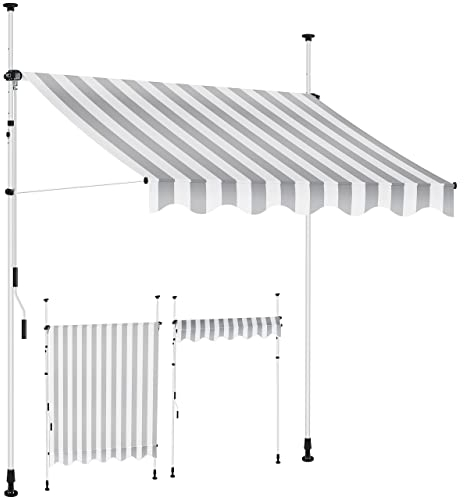 KESSER® Toldo para balcón con manivela, toldo para Balcones, Resistente a los Rayos UV, Regulable en Altura, Repelente al Agua, protección Solar, Cubierta para Patios, Gris-Blanco 350 cm