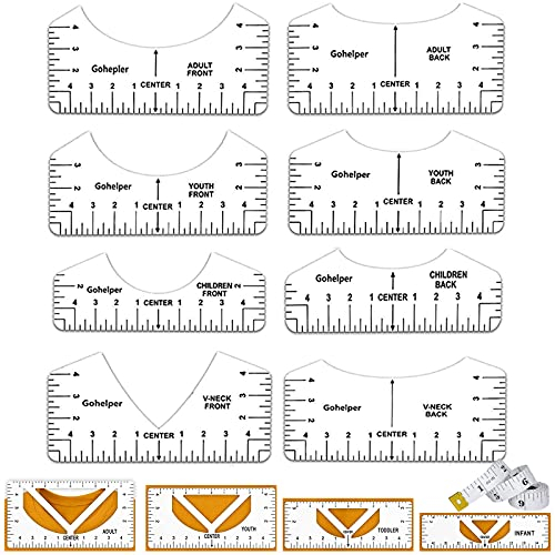 Yolistar Bekleidungslineal - Lineale Zum Nähen, Staffelungslineal Um T-Shirt Design Zu Führen, Tragbares Shirt Alignment Tool, T-Shirt Ausrichtungswerkzeug ​Lineal, Lineale Anleitung (12 Stück, PVC)