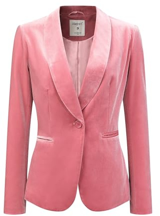 Allegra K Women's Halloween Christmas Office Coat Solid Shawl Collar 1 Button Velvet Blazer X-Small Pink