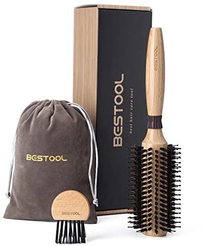 BESTOOL Cepillo redondo para secado, cerdas de jabalí con pasadores de nailon, cepillo de peinado profesional para mujeres y hombres, alisado, rizado, mejora la textura del cabello