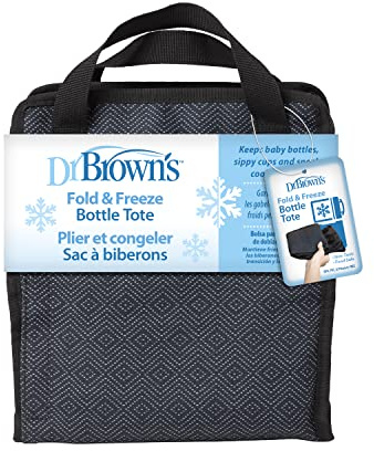 Dr. Brown’s Fold & Freeze Bottle Tote, Breastfeeding Essential Cooler Bag, 6 Baby Bottles Milk Storage - Black