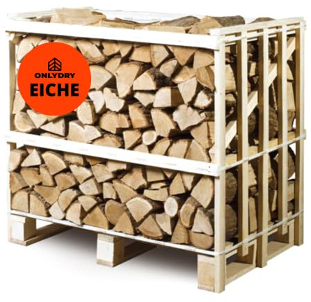 Onlydry Brennholz Eiche mit weniger als 18% Feuchtigkeit Palette - Perfekt für Ofen, Feuerschale, Kamin, Kaminofen -Premium Qualität Sauberes und trockenes Kaminholz/Feuerholz (Eiche, 1 RM; 1.5 SRM)