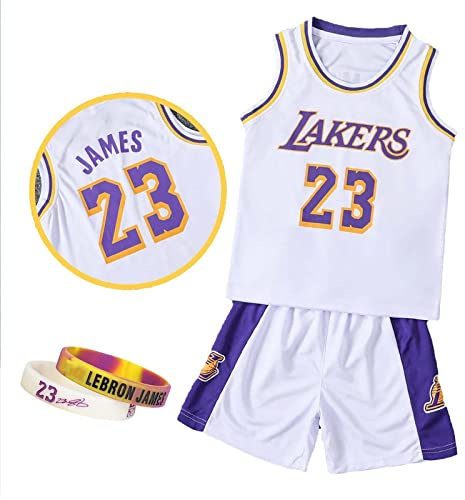 CLZWFZ La k er s Basketball Trikot Kit Kinder # 23 Fans Trikot Jungen Sweatshirt Ärmellose Jungen Basketball Weste Tops und Sport Shorts Set Trainingsanzug,Weiß,M